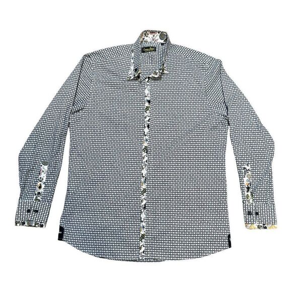 Banana Lemon Long-Sleeve Patterned Button-Up Shirt L Houndstooth Floral Paisley - Picture 1 of 6